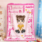 Personalised Multicolour Cartoon Character Soft Throw Blanket with Names and Initial Home Decor Birthday Gift for Kids