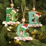 Personalized Cute Santa Hat Dinosaur Initial Wooden Ornament with Name Home Decor Christmas Gift for Kids Dinosaur Lovers