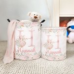 Henkilökohtainen vedenpitävä suuren kapasiteetin kukka alkukirjain nimi pyykin varastointi kori kahvalla syntymäpäivä Housewarming lahja lapsille perheelle