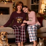 Personalized Pet Avatar Plaid Pajamas Set with Text Daily Use Bedroom Birthday Gift for Women Pet Lovers