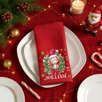 Personalized Cartoon Animals Christmas Wreath 100% Cotton Red Table Napkin with Name Table Decor Christmas Gift for Family Friend