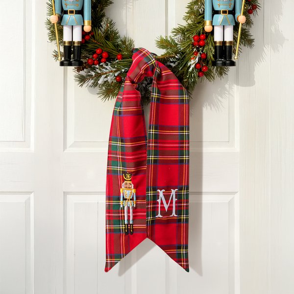 Personalized Christmas Nutcracker Wreath Sash with Embroidered Initial Home Decor Christmas Gift for Family Friends