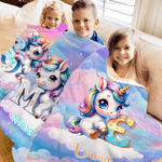 Personalised Gradient Dreamy Fantasy Unicorn Initial Design Soft Throw Blanket with Name Room Decor Christmas Gift for Women Girls