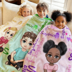 Personalized Multicolor Cartoon Character Soft Throw Blanket with Names and Initial Home Decor Birthday Gift for Kids