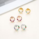 Personalizado pequeño círculo familiar piedra de nacimiento Stud Pendientes Dainty Joyería Cumpleaños Aniversario de regalo para las mujeres