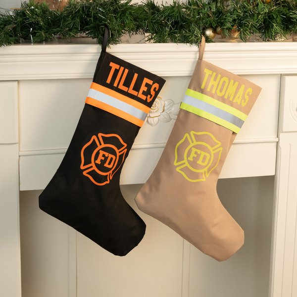 Personalized Firefighting Waterproof Christmas Stocking with Name Fireplace Decor Christmas Fire Station Gift for Firefighters