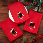 Personalized Santa Hat Initial Snowman 100% Cotton Red Napkin with Name and Year Party Table Decor Christmas Gift for Family Friends