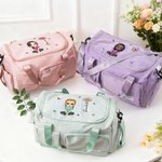 Personalized Birth Flower Cartoon Character Waterproof Large Travel Duffel Bag with Name Birthday Christmas Gift for Family Friends