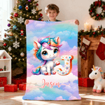 Personalised Gradient Dreamy Fantasy Unicorn Initial Design Soft Throw Blanket with Name Room Decor Christmas Gift for Women Girls