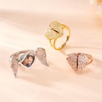 Personalized Dainty Heart Shaped Angel Wings Photo Ring with Engraved Text Anniversary Christmas Birthday Gift for Mom Wife Women