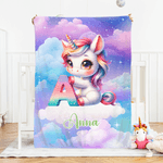Personalised Gradient Dreamy Fantasy Unicorn Initial Design Soft Throw Blanket with Name Room Decor Christmas Gift for Women Girls