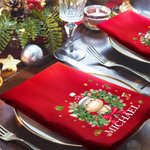 Personalized Cartoon Animals Christmas Wreath 100% Cotton Red Table Napkin with Name Table Decor Christmas Gift for Family Friend