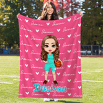 Personalized Basketball Volleyball Cartoon Character Soft Throw Blanket with Number and Name Senior Night Game Day Team Gift for Sports Lovers Coaches