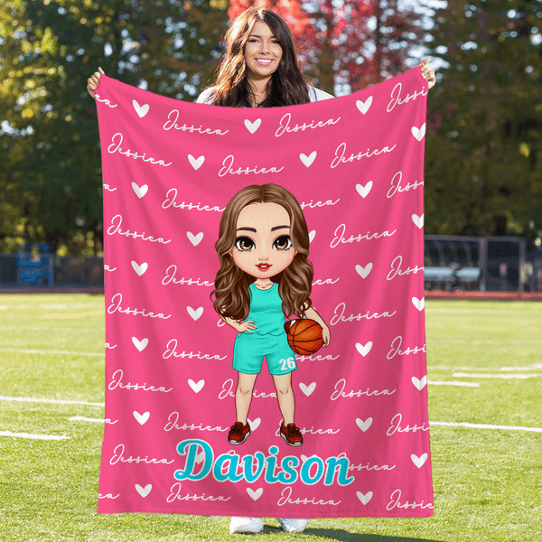 Manta personalizada de baloncesto, voleibol y dibujos animados con número y nombre Regalo de equipo para los amantes del deporte y los entrenadores