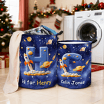 Panier à linge imperméable personnalisé Planète Univers Nébuleuse Étoile avec poignée Initiales et texte Noël Anniversaire Cadeau pour garçon