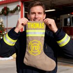 Personalised Firefighting Waterproof Christmas Stocking with Name Fireplace Decor Christmas Fire Station Gift for Firefighters
