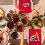 Personalized Santa Claus 100% Cotton Red Napkin with Name and Initial Table Decor Christmas Gift for Family Friends