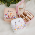 Personalised Floral PU Leather Jewellery Travel Box with Name Portable Jewellery Case Wedding Bridesmaid Birthday Gift for Women