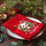 Personalized Cartoon Animals Christmas Wreath 100% Cotton Red Table Napkin with Name Table Decor Christmas Gift for Family Friend