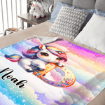 Personalised Gradient Dreamy Fantasy Unicorn Initial Design Soft Throw Blanket with Name Room Decor Christmas Gift for Women Girls