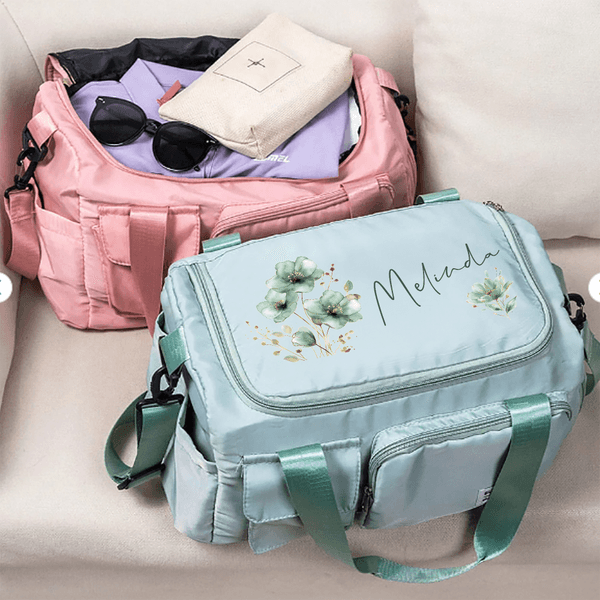 Borsa da viaggio personalizzata in stile acquerello floreale a più scomparti con nome e tracolla Regalo di compleanno da viaggio per donne