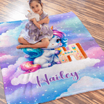 Personalised Gradient Dreamy Fantasy Unicorn Initial Design Soft Throw Blanket with Name Room Decor Christmas Gift for Women Girls