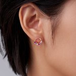 Personalizado pequeño círculo familiar piedra de nacimiento Stud Pendientes Dainty Joyería Cumpleaños Aniversario de regalo para las mujeres