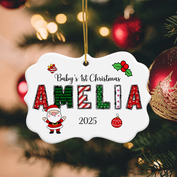 Personalised Santa Claus Christmas Element Alphabet Irregular Shape Ceramic Ornament with Name Christmas Gift for Family Friends