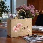 Borsa Tote di iuta grande e personalizzata in stile acquerello con nome, regalo di viaggio e di compleanno per le donne