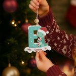 Personalized Cute Santa Hat Dinosaur Initial Wooden Ornament with Name Home Decor Christmas Gift for Kids Dinosaur Lovers