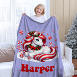 Personalized Christmas Fantasy Unicorn Snowflake Candy Cane Soft Throw Blanket with Name Home Decor Christmas Gift for Kids