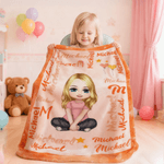 Personalized Multicolor Cartoon Character Soft Throw Blanket with Names and Initial Home Decor Birthday Gift for Kids