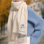 Personalised Birth Flower Birthstone Soft Warm Tassel Scarf with Name Winter Accessory Birthday Gift for Family Friends