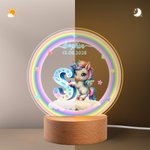 Veilleuse LED en Acrylique Personnalisée avec Nom et Date Style de Licorne Fantastique Cadeau d'Anniversaire pour les Filles et les Enfants