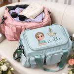 Gepersonaliseerde 3D Cartoon Character Geboortebloem Multi-Compartiment Travel Bag met Naam en Schouderriem Travel Essentieel Verjaardagscadeau voor vrouwen
