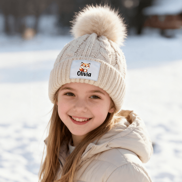Personalized Cute Laughing Animal Multicolor Soft Beanie Hat with Name Winter Accessory Christmas Birthday Gift for Boys Girls