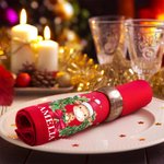 Personalized Cartoon Animals Christmas Wreath 100% Cotton Red Table Napkin with Name Table Decor Christmas Gift for Family Friend