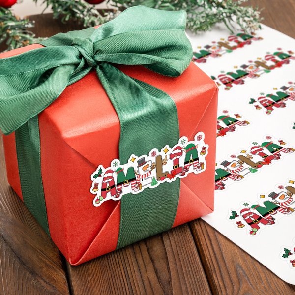 Personalised Santa Claus Reindeer Snowman Design Set of 2 Christmas Waterproof Stickers Labels with Name Christmas Decor Party Favors for Family Kids