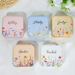 Personalised Floral PU Leather Jewellery Travel Box with Name Portable Jewellery Case Wedding Bridesmaid Birthday Gift for Women