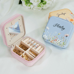 Personalised Floral PU Leather Jewellery Travel Box with Name Portable Jewellery Case Wedding Bridesmaid Birthday Gift for Women