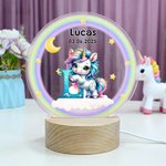 Veilleuse LED en Acrylique Personnalisée avec Nom et Date Style de Licorne Fantastique Cadeau d'Anniversaire pour les Filles et les Enfants