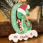 Personalized Cute Santa Hat Dinosaur Initial Wooden Ornament with Name Home Decor Christmas Gift for Kids Dinosaur Lovers