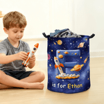 Panier à linge imperméable personnalisé Planète Univers Nébuleuse Étoile avec poignée Initiales et texte Noël Anniversaire Cadeau pour garçon