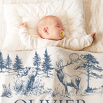 Ours Retro Personnalisé Cerf Forêt Animaux Doux Couverture avec Nom et Prénom Cadeau d'Anniversaire Douche de Bébé pour Nouveau-Nés Enfants