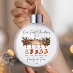 Personalised Our First Christmas 1-6 Stockings Christmas Ball Ornament with Name and Year Home Decor Christmas Gift for Family Friends