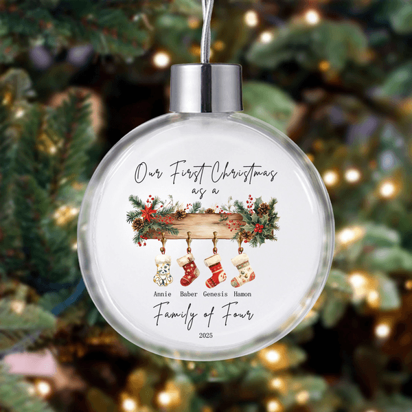 Personalised Our First Christmas 1-6 Stockings Christmas Ball Ornament with Name and Year Home Decor Christmas Gift for Family Friends
