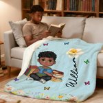 Personalizzato lettura Cartoon personaggio nascita fiore morbido coperta con nome Home Decor Compleanno regalo di Natale per gli amanti del libro Bookworm
