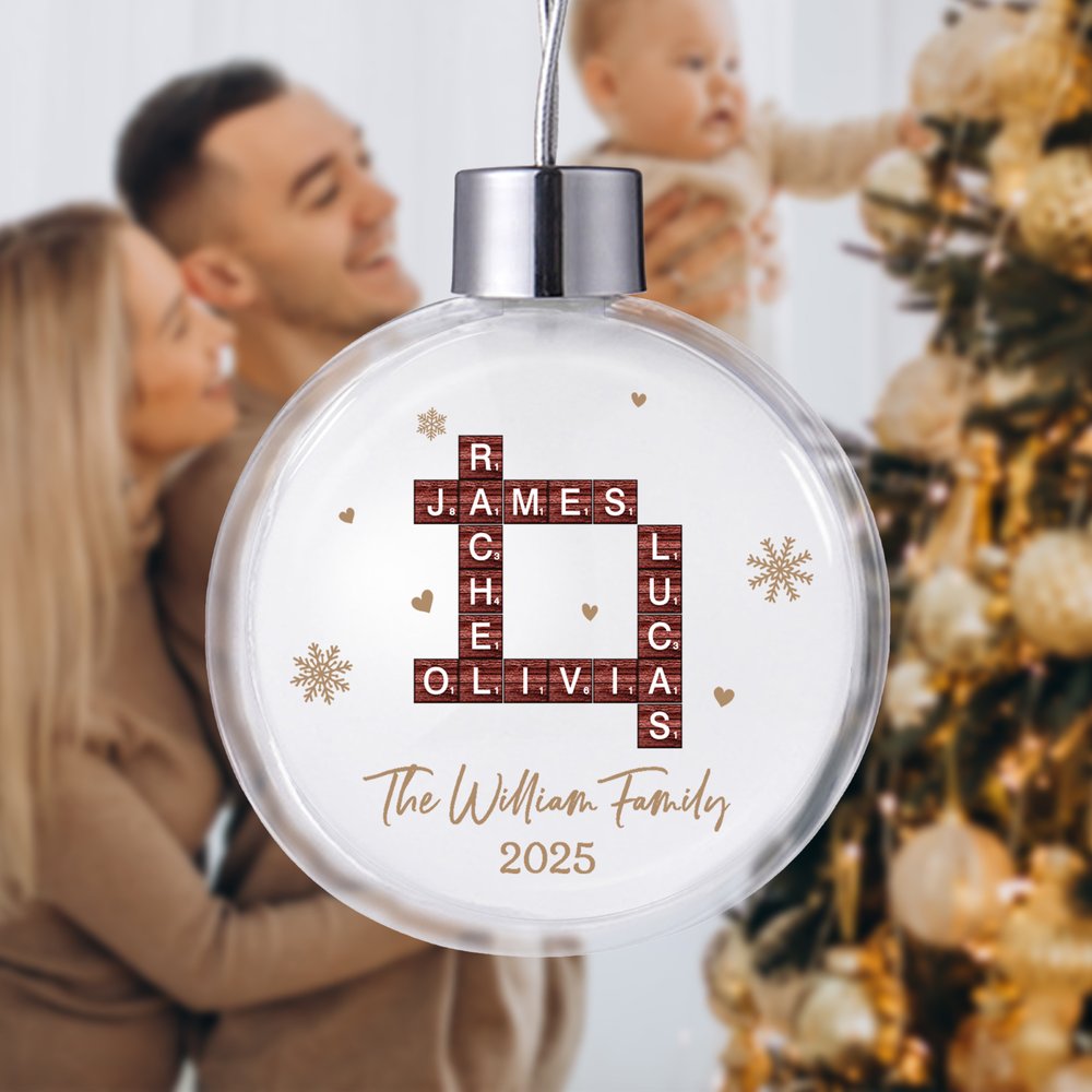 Personalizado copo de nieve Crucigrama Arte Acrílico Navidad Bola Ornamento con el texto y el año Inicio Árbol Decoración Navidad Regalo para Amigos de la Familia 4