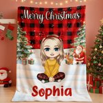 Personalized Christmas-Themed Cartoon Character Soft Throw Blanket with Name Home Decor Christmas Gift for Kid Family