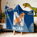 Personalised Dinosaur Multiple Colours Soft Throw Hooded Blanket with Name and Initial Christmas Birthday Gift for Family Friend Kid